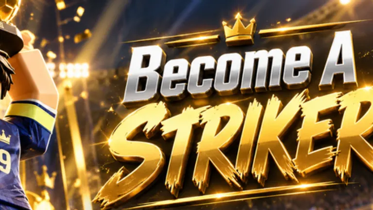 Become A Striker update log cover with stadium lights and a striker